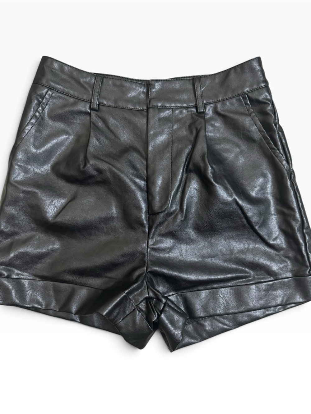SHEIN Tall Black Faux Leather High Rise Pleated Shorts Women’s XS